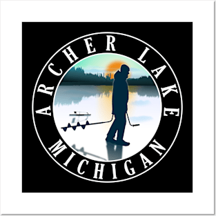 Archer Lake Ice Fishing Michigan Sunset Posters and Art